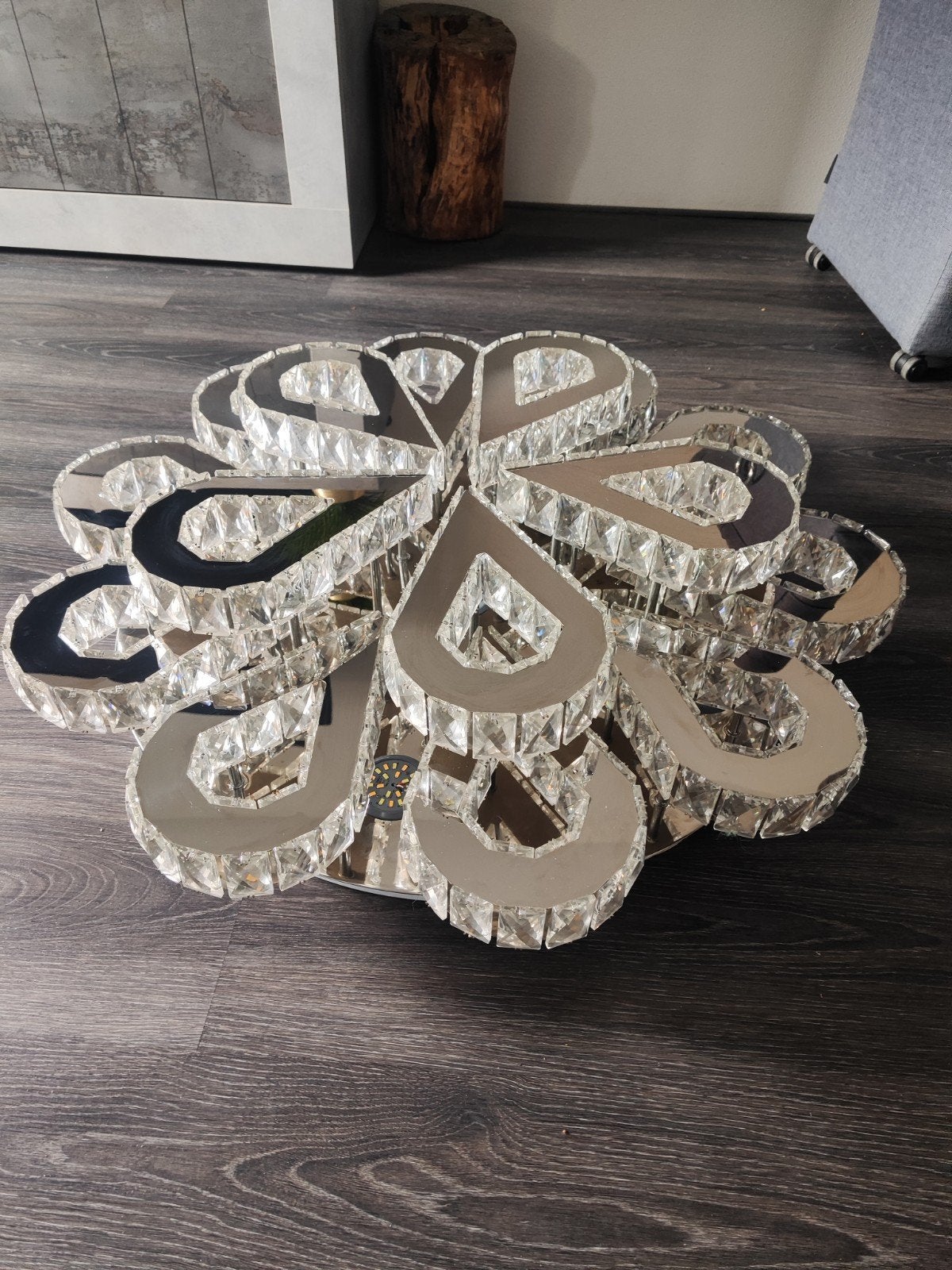 Luxe Diamant & Spiegel Plafondlamp - 85 cm ledverlichting, Ophalen, Zo goed als nieuw, Glas