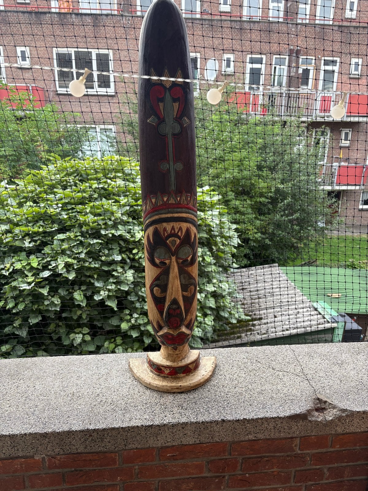 Houten Totempaal - Handgesneden en Beschilderd, Ophalen, Overige onderwerpen, 50 - 100 cm, Hout