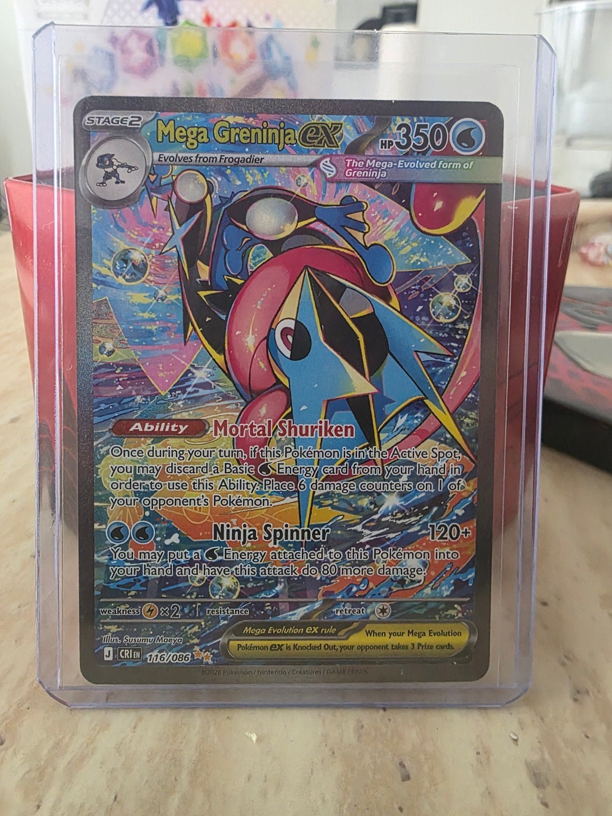 Mega Greninja EX Pokémon Kaart - Zeldzaam en in Topstaat, Ophalen of Verzenden, Zo goed als nieuw, Losse kaart