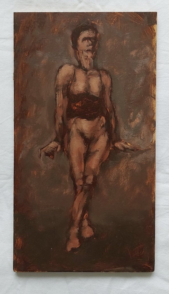 Studie van Staand Vrouwelijk Naakt - Olieverf, Antiek en Kunst, Portret of Personen, Ophalen of Verzenden, Olieverf, Klassiek