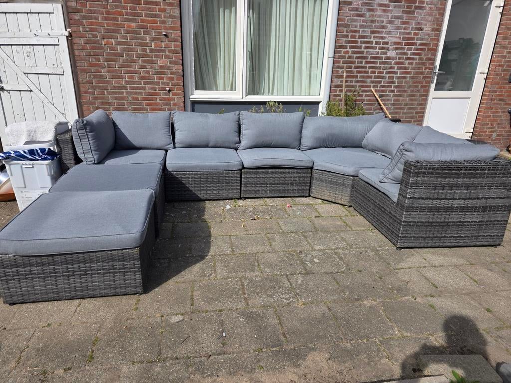Grote grijze loungeset met kussens, Tuin en Terras, Tuinsets en Loungesets, Ophalen, Gebruikt, Bank, Meer dan 8 zitplaatsen