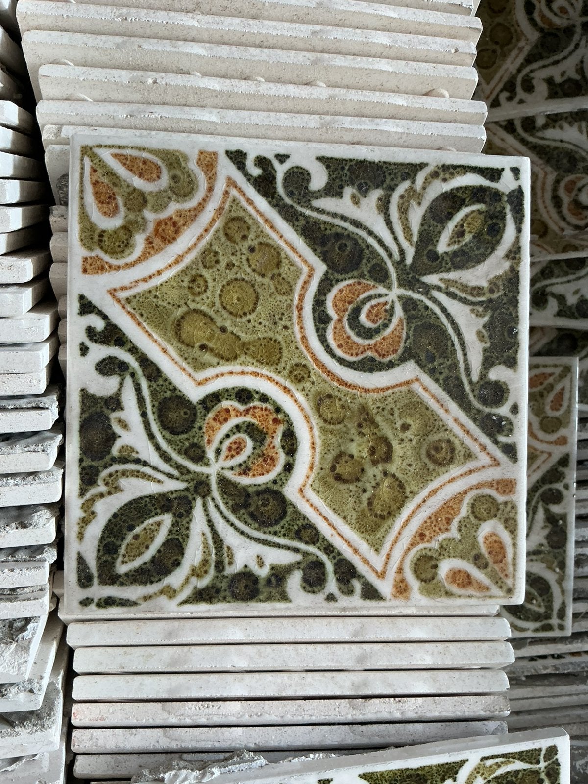 Antieke tegeltjes, Ophalen, Bloemen, Jaren 70, Groen