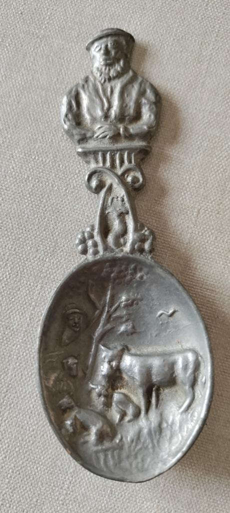 LEPEL,Paulus Potter,Tingieterij TIEL,man,hond,Stier,10 cm, Ophalen of Verzenden