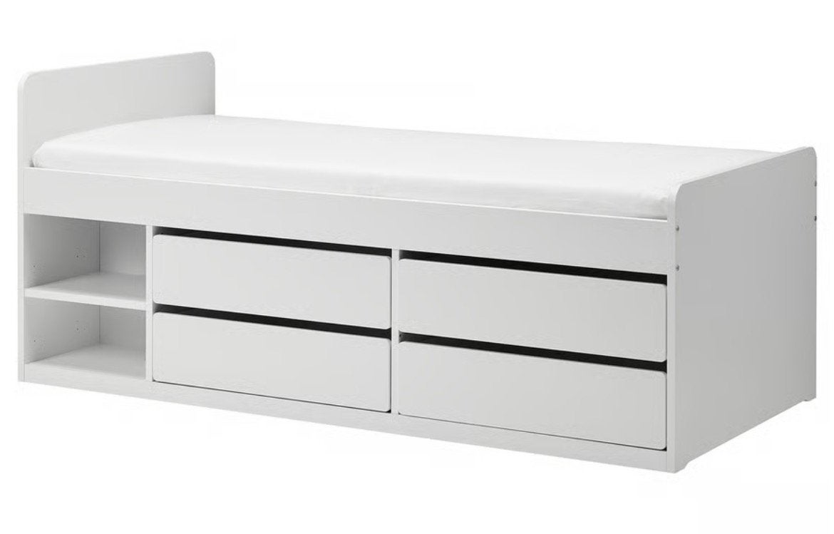 Halfhoogslaper met lades 200x90 lattenbodem en matras, Ophalen, 90 cm, Eenpersoons, Wit