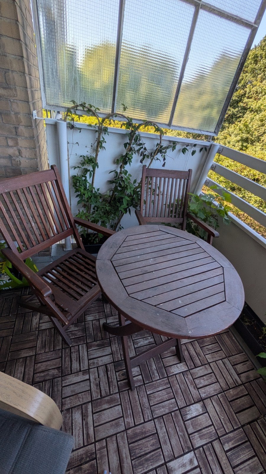Balkonset met 2 stoelen en tafel - Gebruikt, Gebruikt, Tuinset, Hout, Eettafel