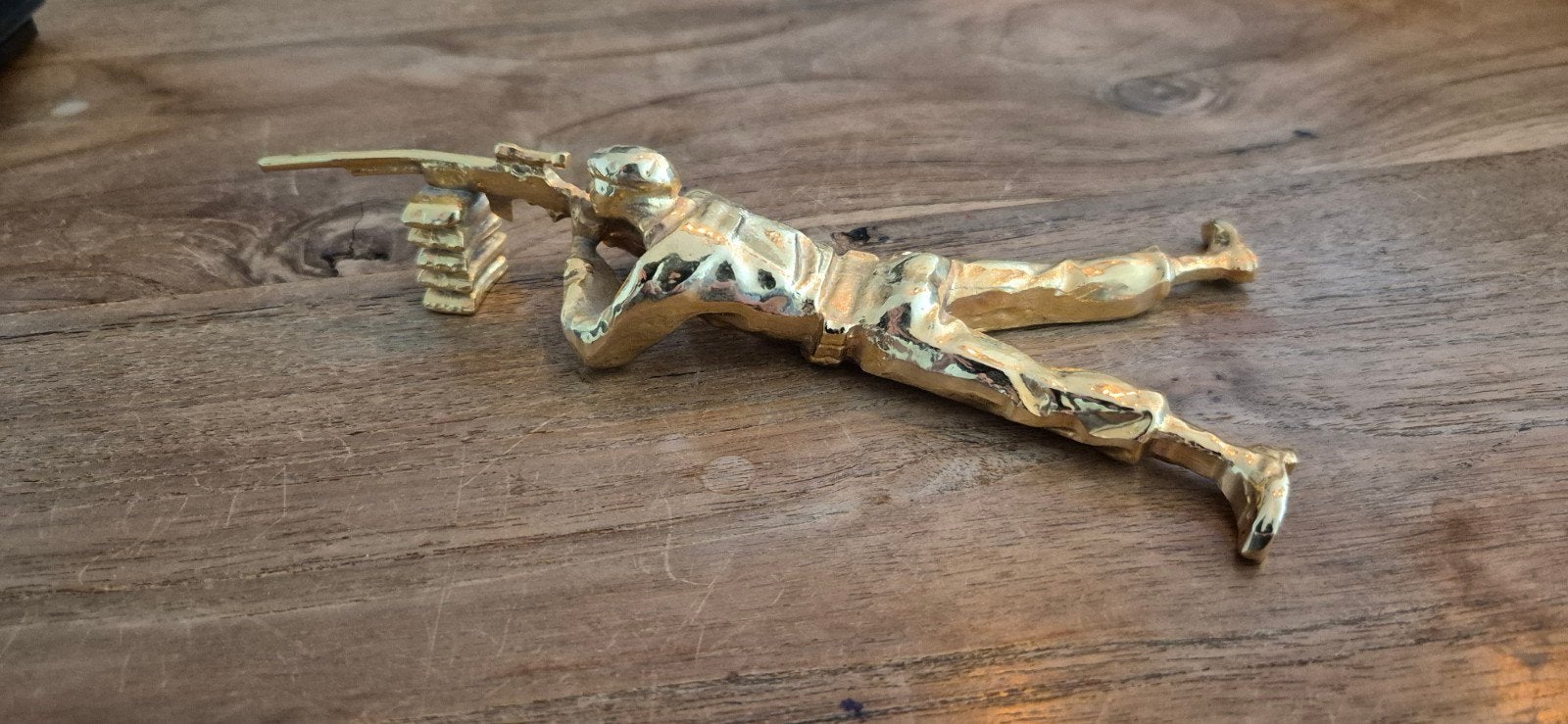 Vergulde Soldaat met Geweer - Decoratief Beeldje, Ophalen of Verzenden