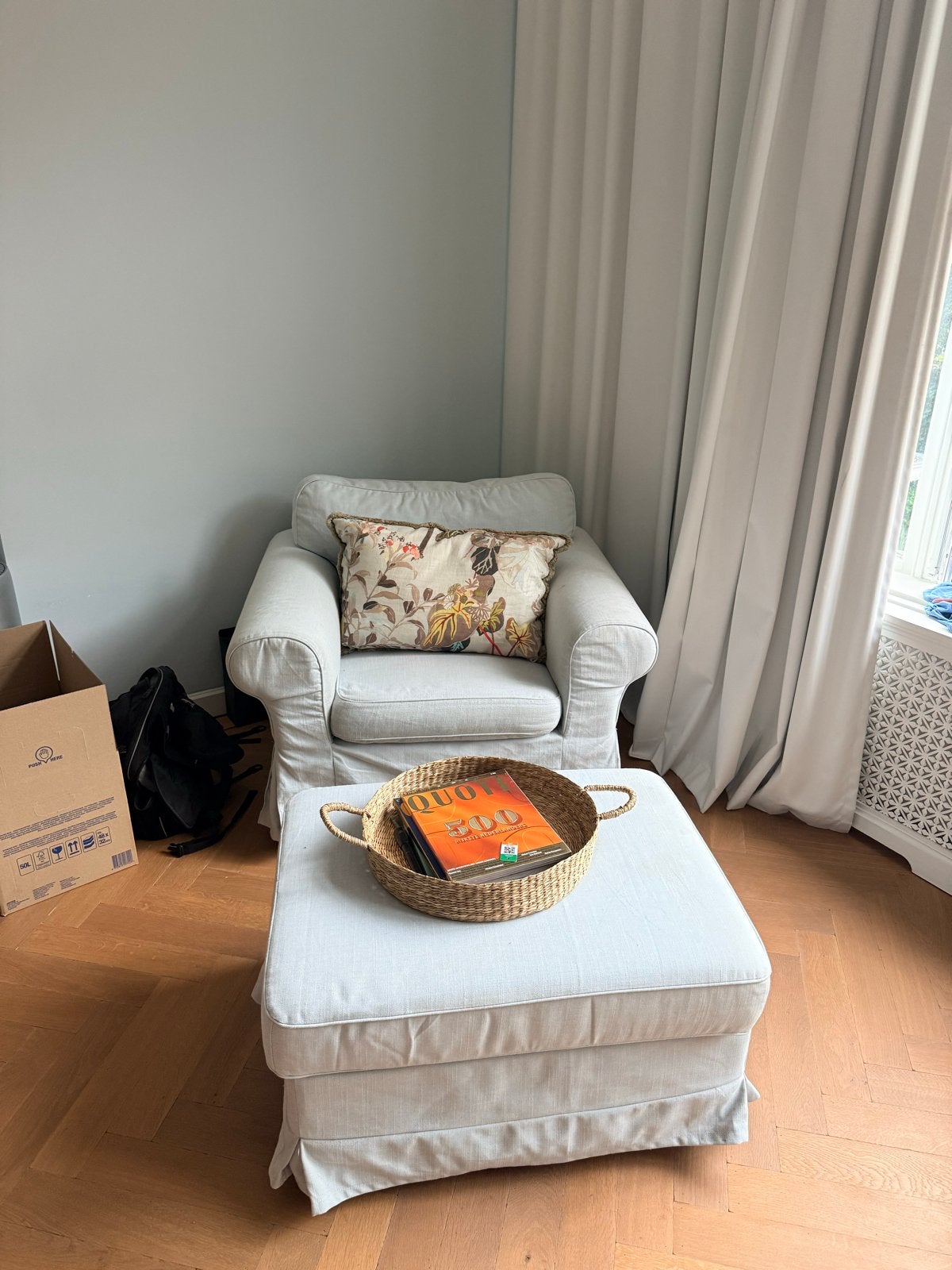 IKEA Ektorp Fauteuil met Voetenbank - Comfort en Stijl, Huis en Inrichting, Ophalen, Gebruikt, Stof