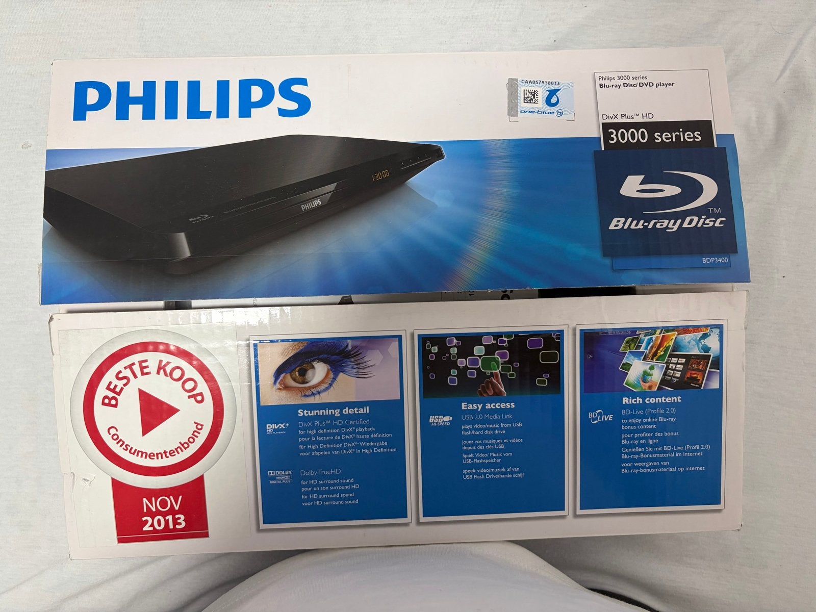Philips BDP3400/12 Blu-ray/DVD-speler met originele doos, Ophalen of Verzenden, Zo goed als nieuw, Philips