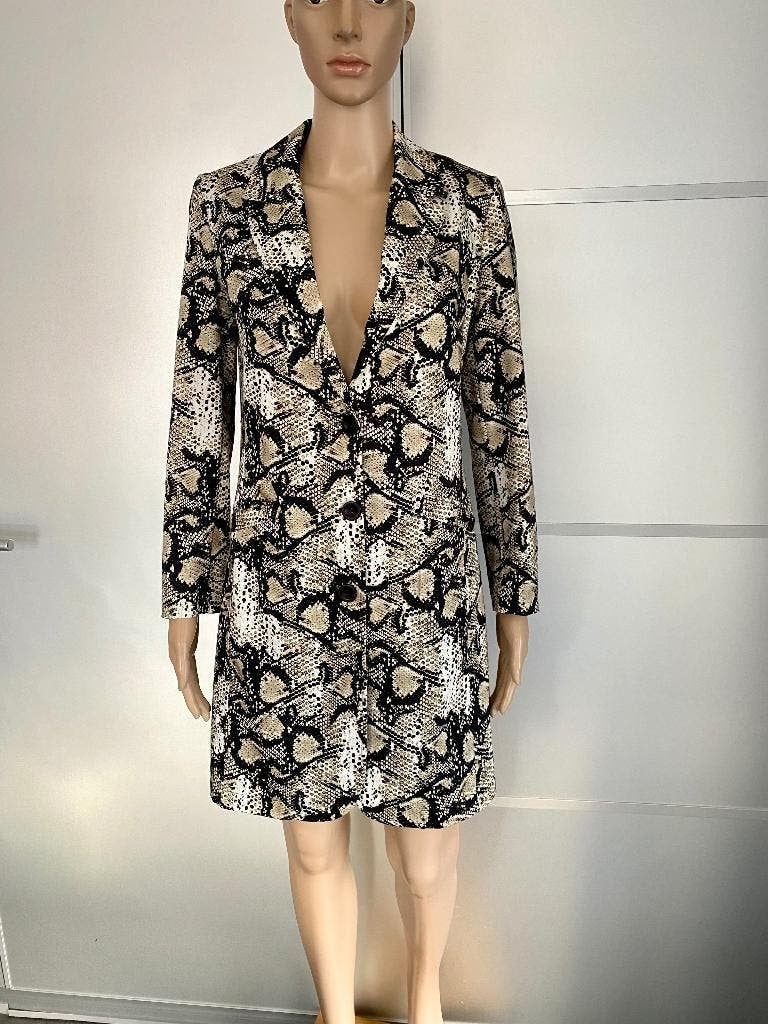 K148 Nieuw: maat S=36 lang jasje blazer colbert beige/wit/, Beige, Nieuw, Ophalen of Verzenden, Jasje