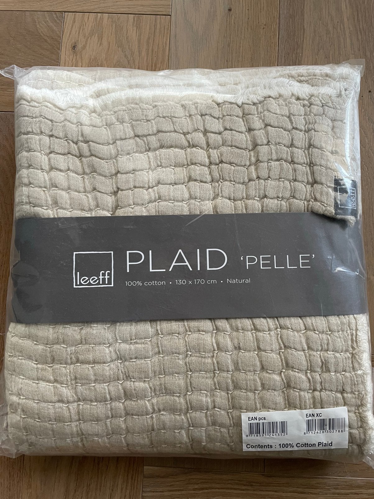 nieuw Leeff plaid pelle sprei deken 130x170 natural katoen, Huis en Inrichting, Woonaccessoires | Plaids en Woondekens, Ophalen of Verzenden