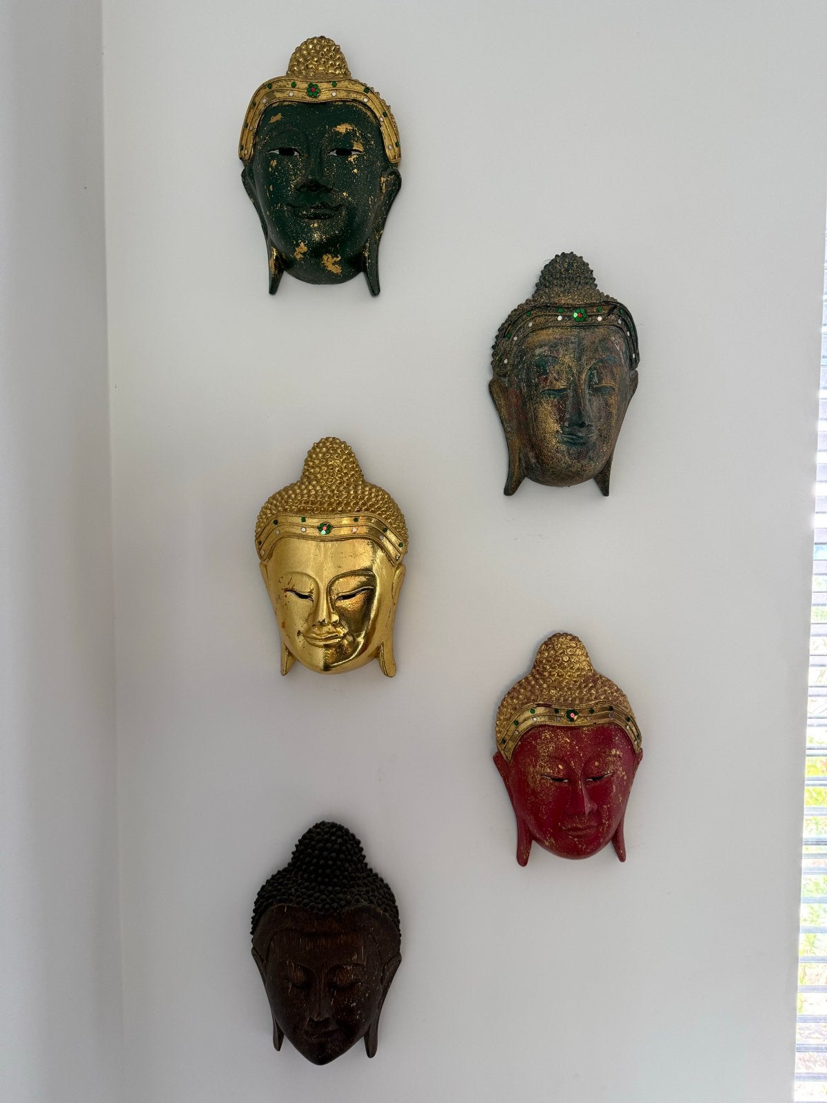 5 Oude Thaise Boeddha Maskers - Origineel uit Thailand, Ophalen of Verzenden