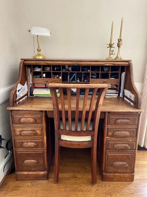 Antiek rolluikbureau met stoel, Antiek en Kunst, Ophalen of Verzenden