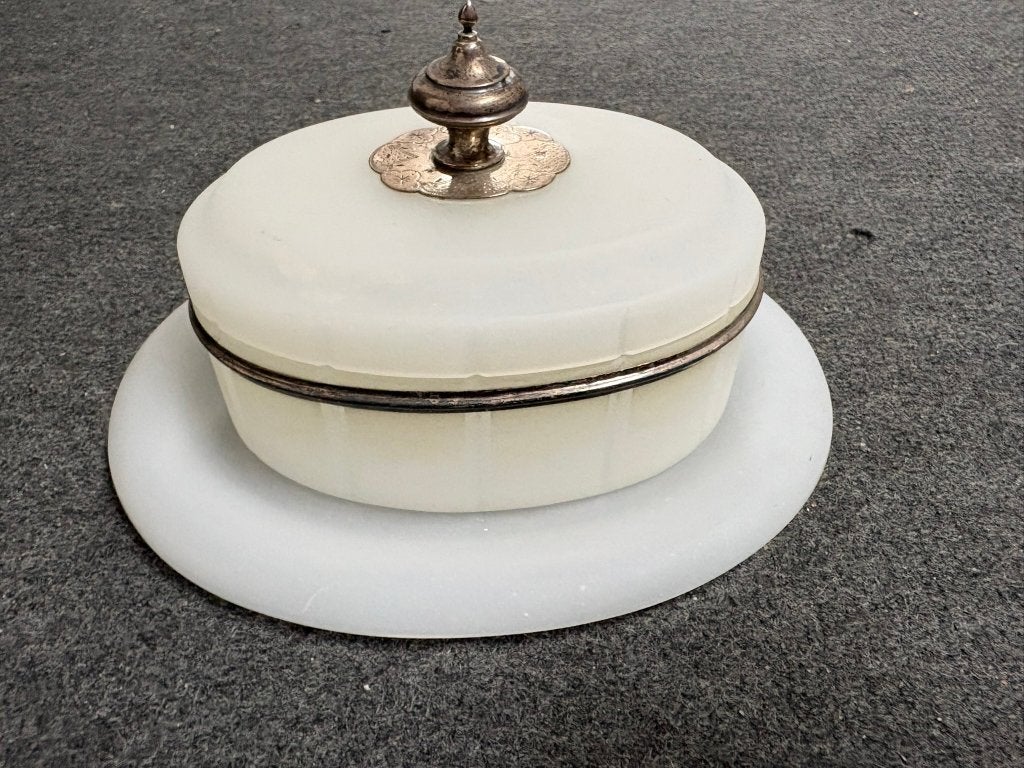 Vintage albasten sierdoosje met metalen details, Ophalen