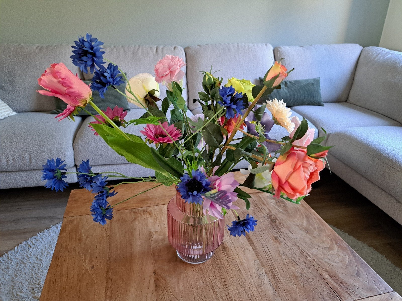 Prachtig Boeket Kunstbloemen met Roze Vaas, Ophalen, Gebruikt, Textiel, Met pot of vaas