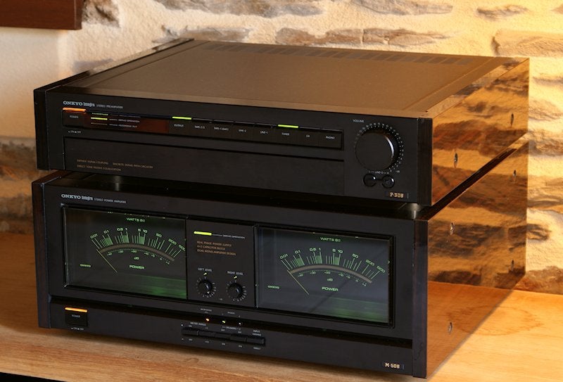 Gevraagd: Onkyo P-308 en M-508 voor en eindversterker, Audio, Tv en Foto, Ophalen, Gebruikt, 120 watt of meer, Stereo