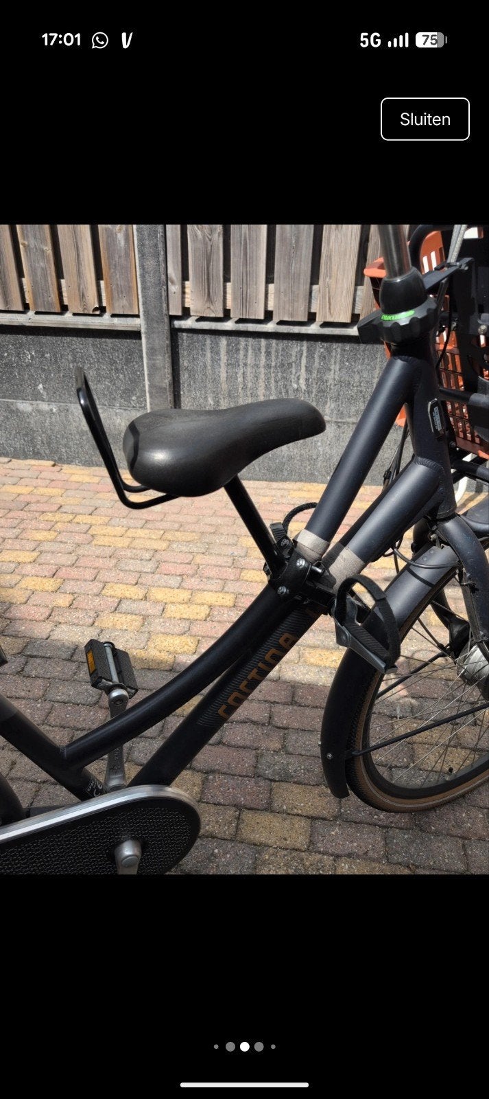 zadel op stang, Ophalen of Verzenden, Gebruikt, Voorzitje, Voetsteuntjes