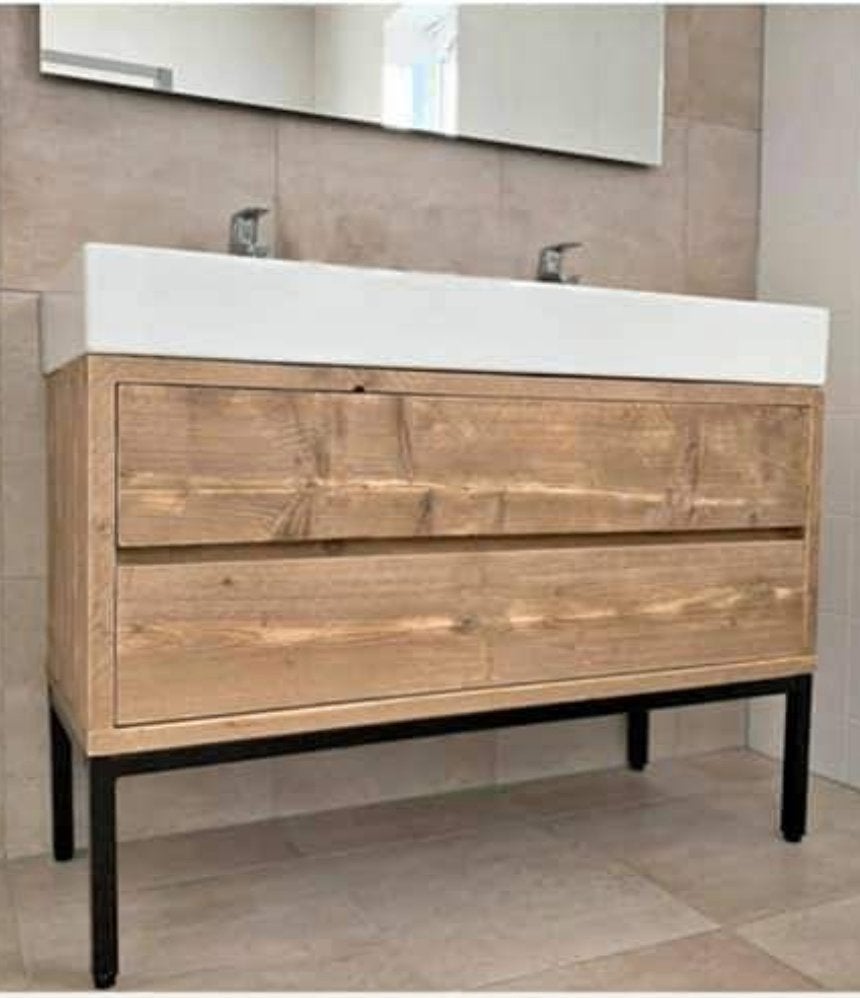 Badkamermeubel steigerhout en staal. Ieder formaat (TIP!), Nieuw, Minder dan 100 cm, Wastafelkast, 25 tot 50 cm
