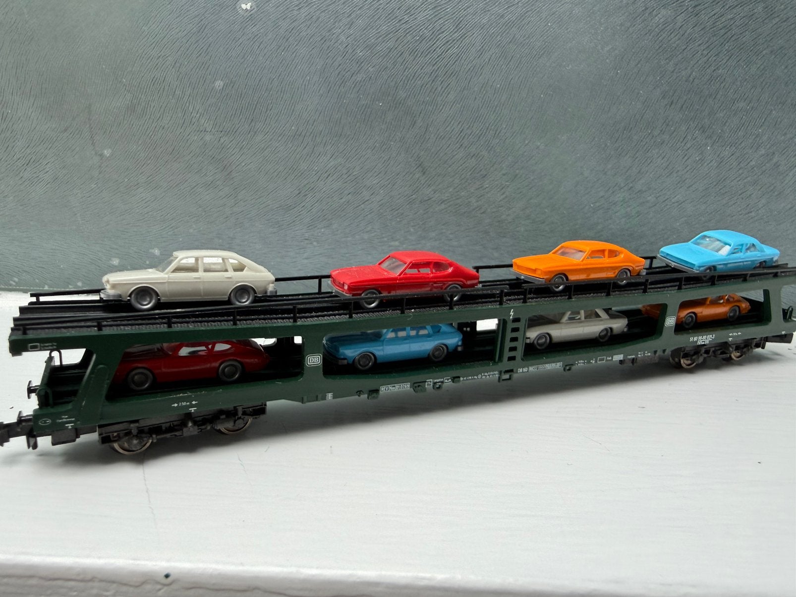 Fleischmann 8285 car transporter met 8 auto’s OVP, Gelijkstroom, Fleischmann, Wagon, Ophalen of Verzenden