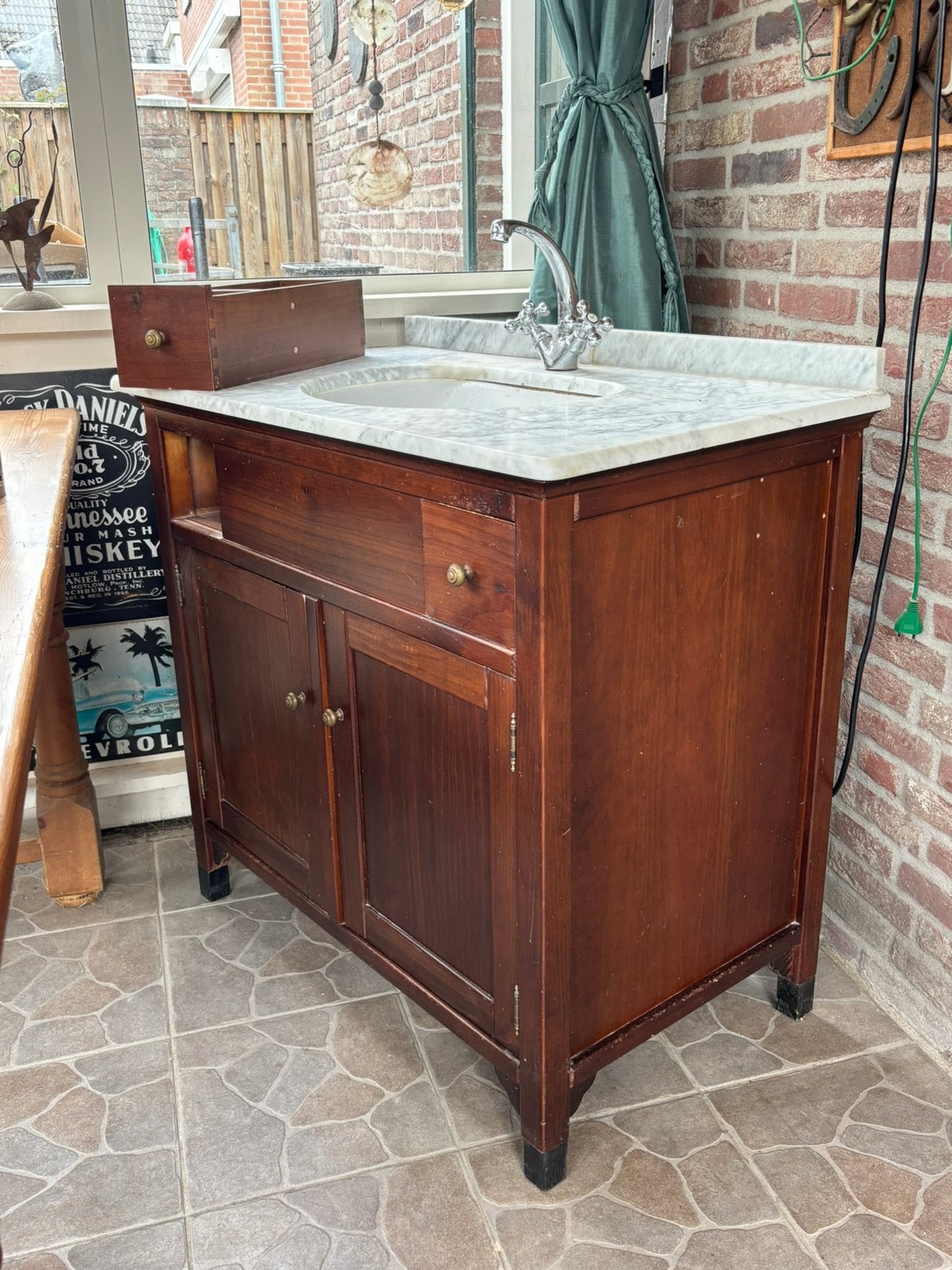 GERESERVEERD Badkamermeubel met marmeren blad, Ophalen, Gebruikt, 50 tot 100 cm, Minder dan 100 cm