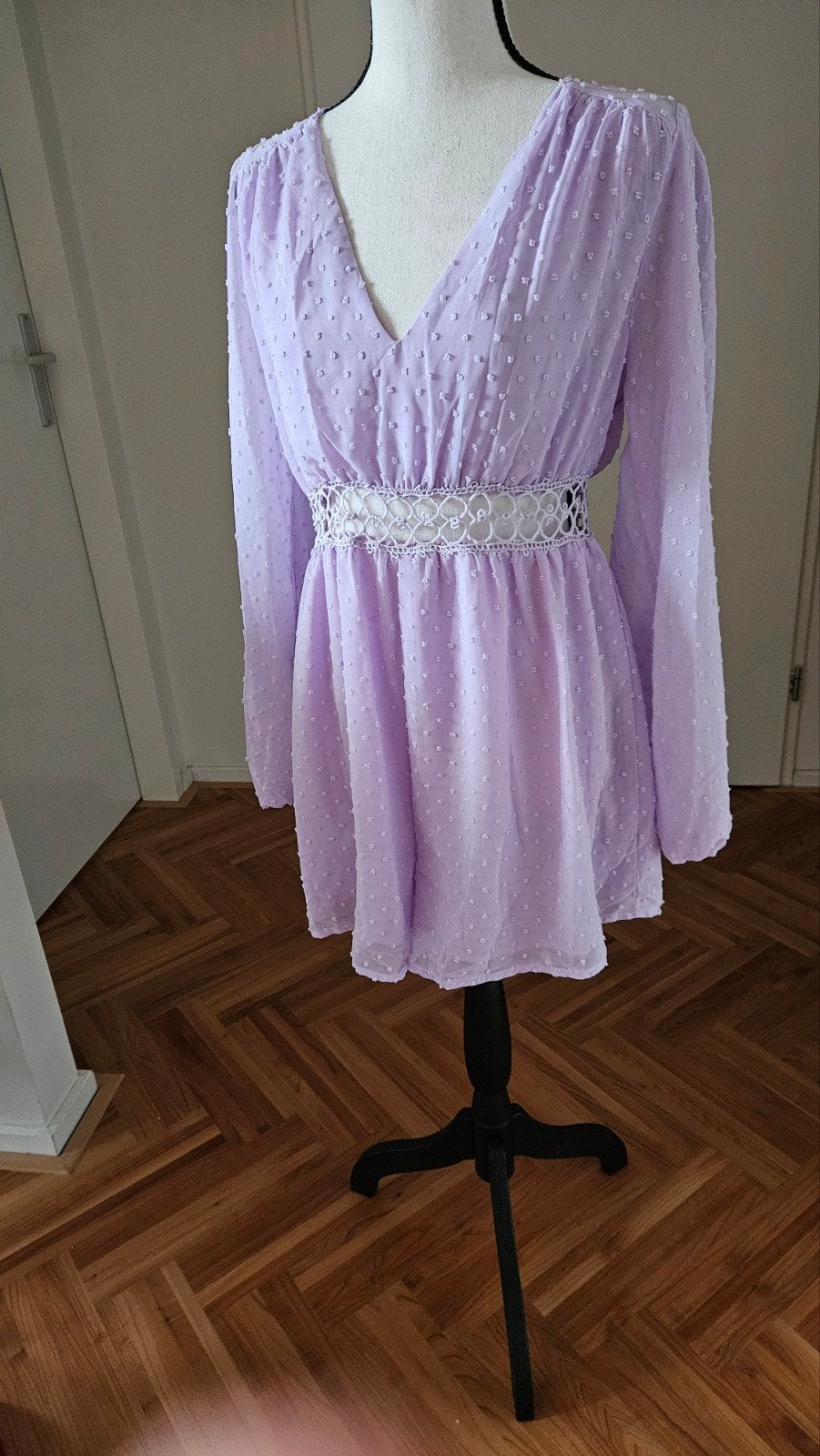 Lila (niet roze) broek- jurk met stippen en kanten tailleban, Paars, Ophalen of Verzenden, SHEIN, Maat 36 (S)