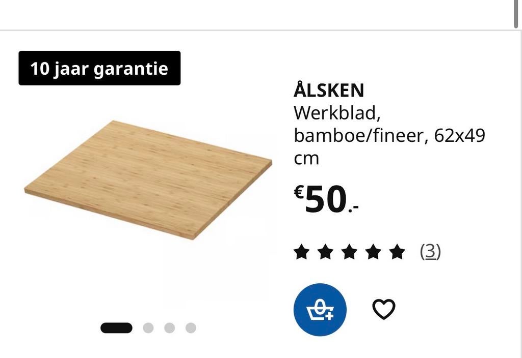 2x!!!!  IKEA ÅLSKEN Werkblad bamboe/fineer 62x49 cm, Overige typen, Nieuw, Minder dan 100 cm, 25 tot 50 cm