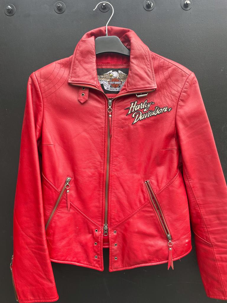 orgineel rood leren HD dames jack, Ophalen of Verzenden, Zo goed als nieuw, Maat 36 (S), Rood