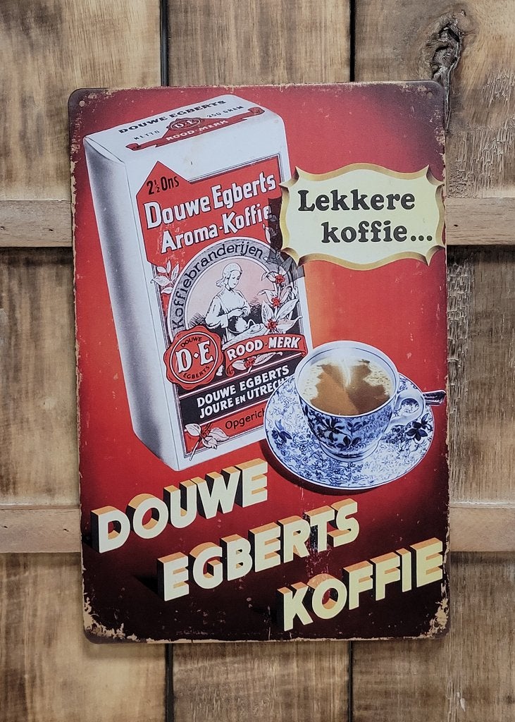 Douwe Egberts koffie reclamebord van metaal wandbord deco, Reclamebord, Info@deconoord.nl, Deco Noord, Nieuw