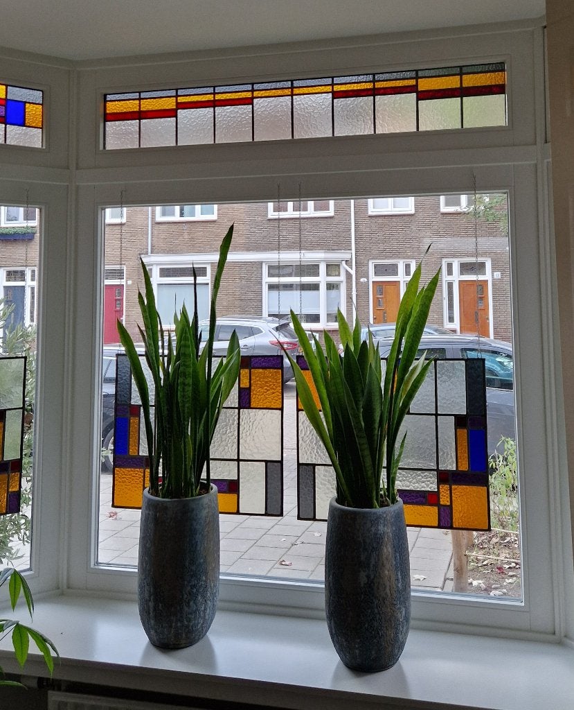Jaren '30 Glas-in-lood bovenlicht, Doe-het-zelf en Verbouw, Ophalen, Gebruikt, 120 tot 160 cm, Minder dan 80 cm