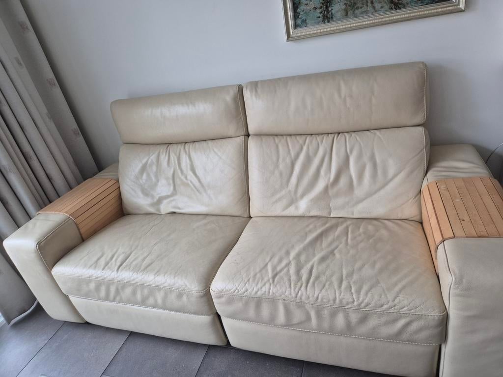 Leren tweezitsbank met relaxfunctie - Crème, Gebruikt, 150 tot 200 cm, Modern, Comfort, Tweepersoons