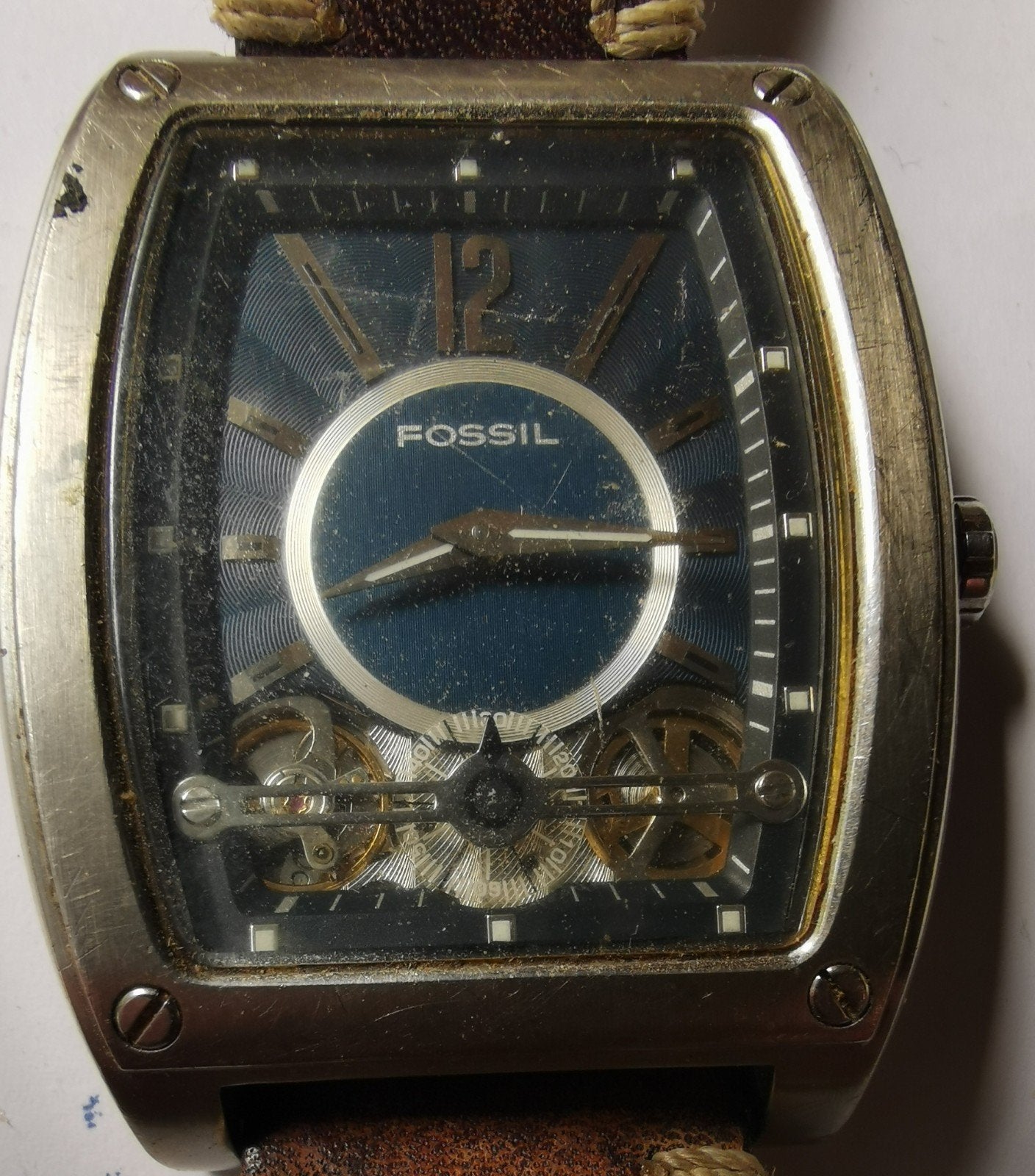 Vintage Fossil horloge half automaat., Overige merken, Staal, Met bandje, Polshorloge