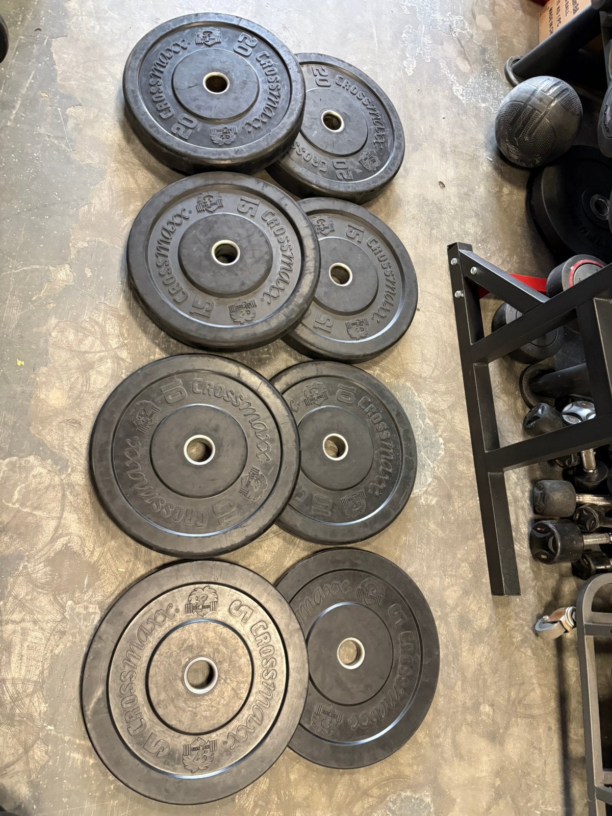 370 kg crossmaxx bumperplates halter schijven 50 mm, Ophalen, Halterschijven, Gebruikt, Halter schijven