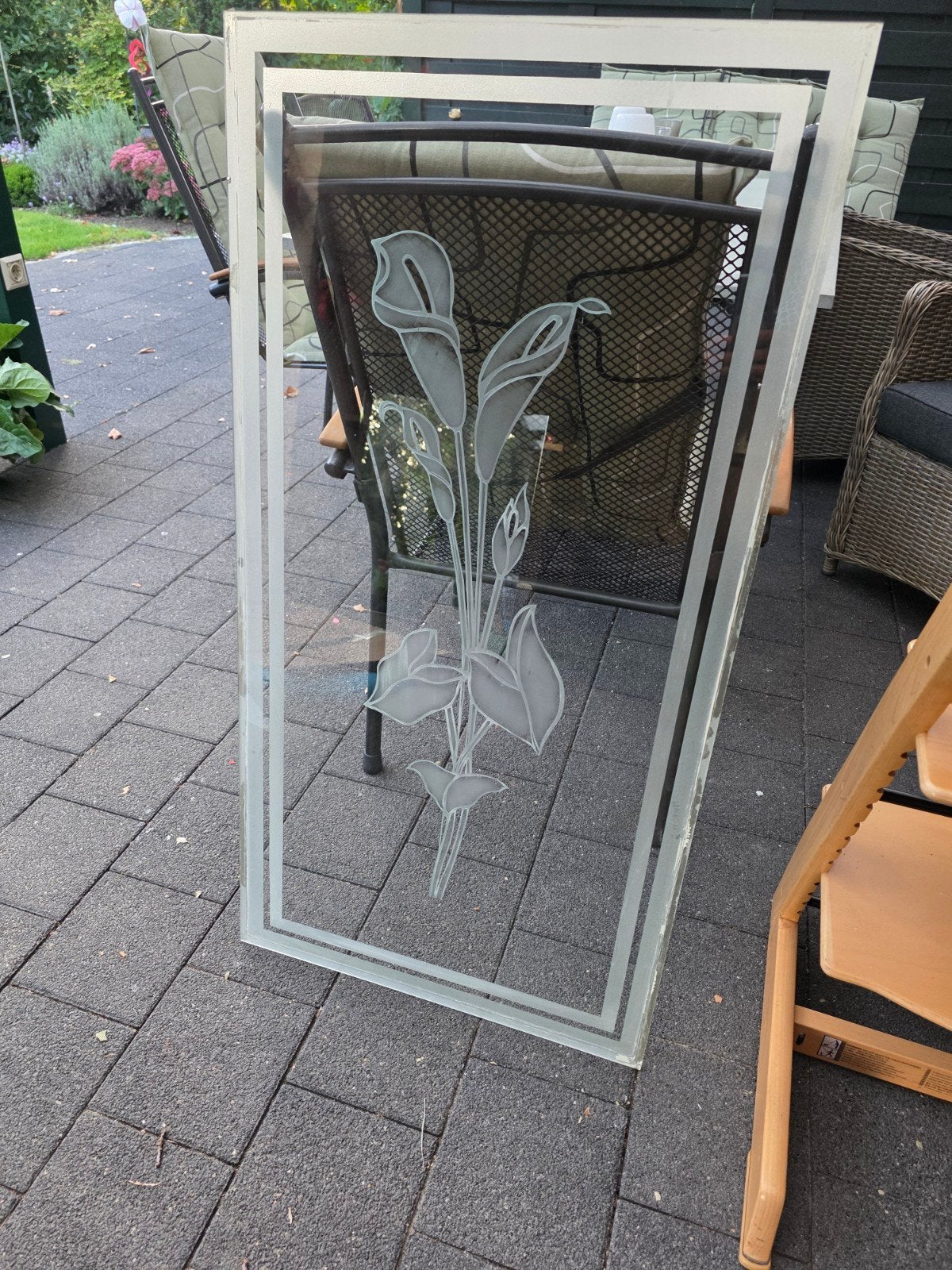 Glazen raam  met aronskelkbloem, Ophalen, Minder dan 50 cm, Gebruikt, 100 tot 150 cm