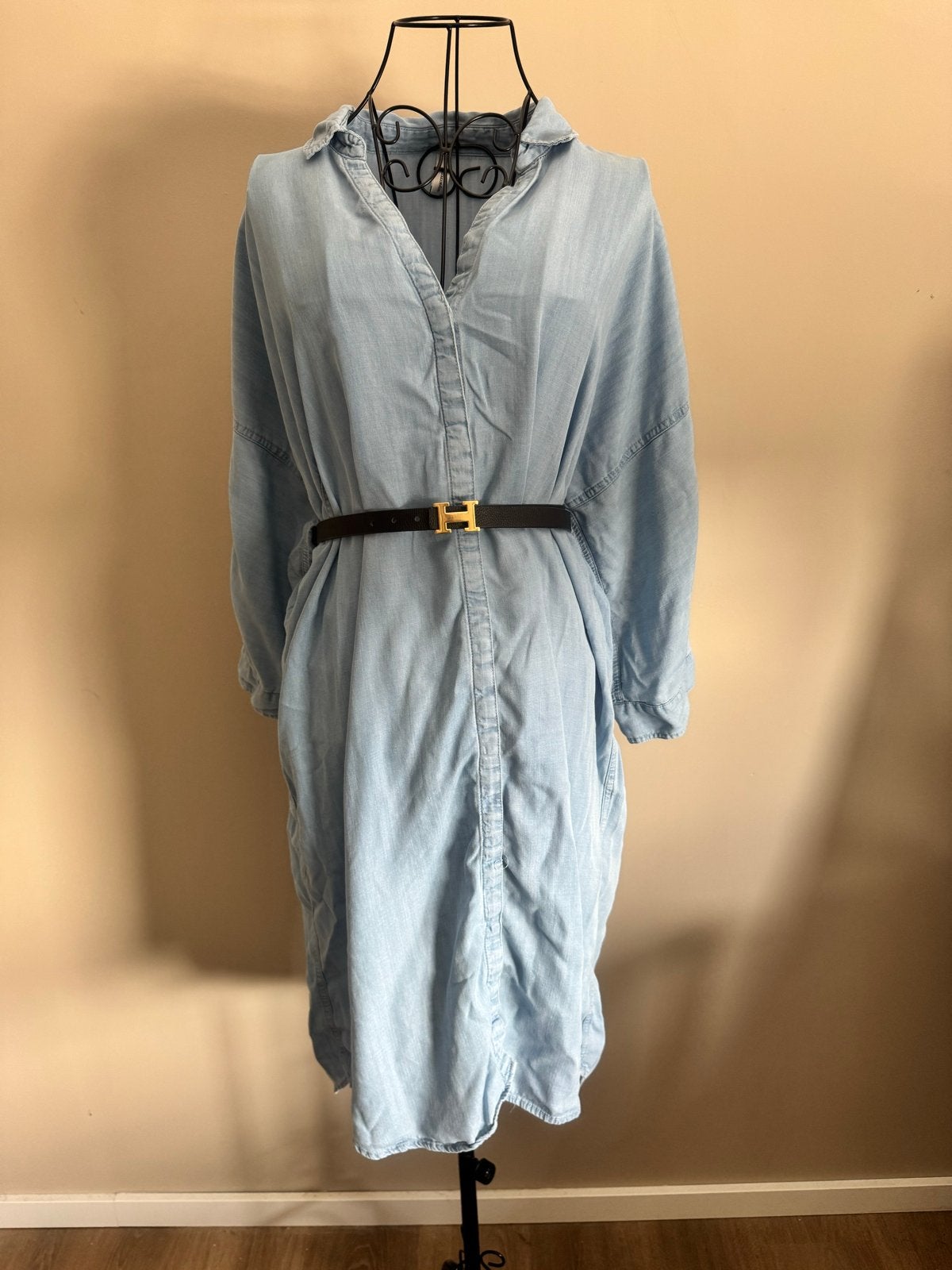 Lichtblauwe denim blousejurk Maat XL, Ophalen of Verzenden, Gedragen, Maat 46/48 (XL) of groter, Blauw