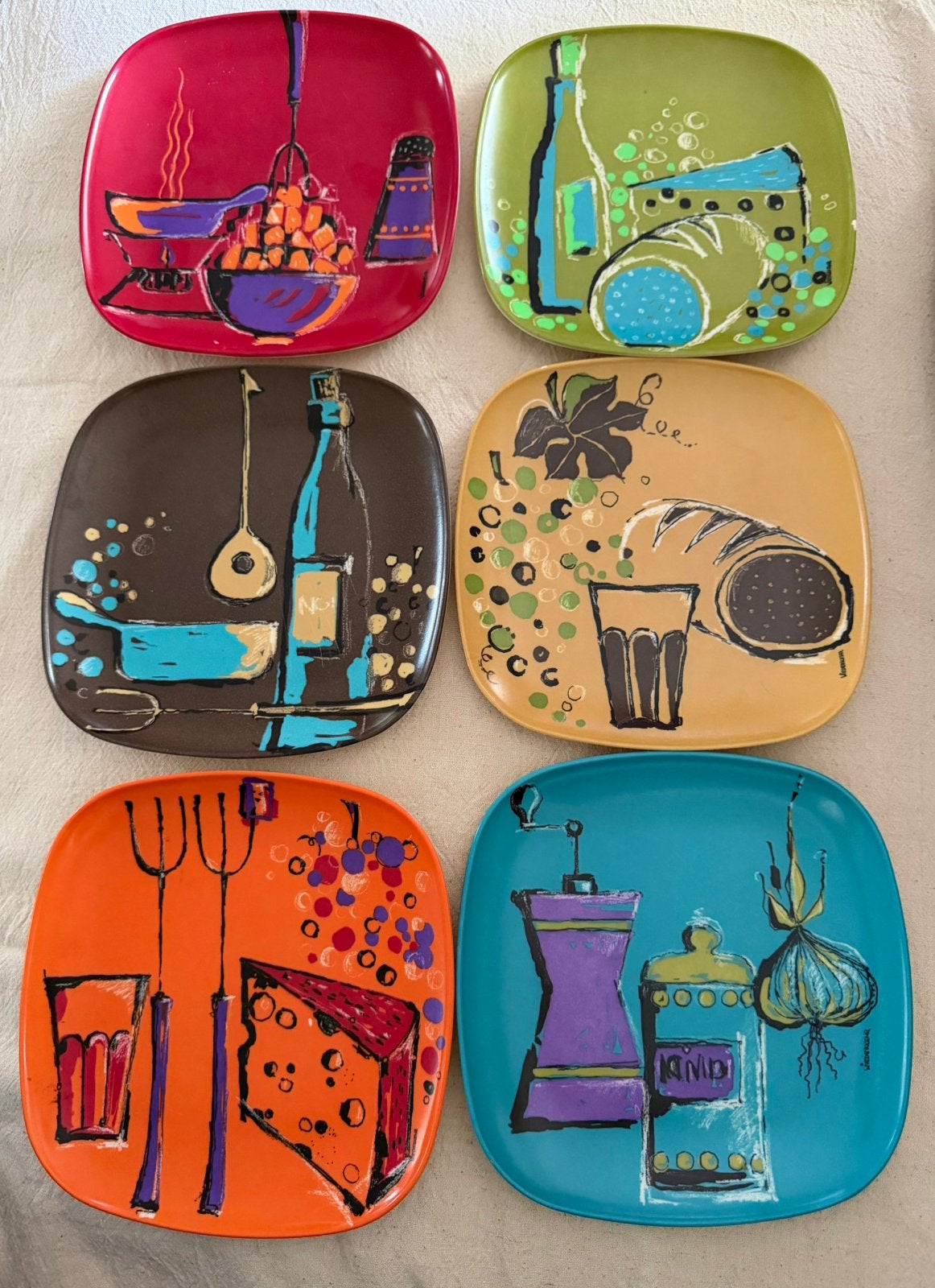 Ornamin Wiederkehr design,Set van 6  Melamine borden-Niftrik, Kunststof, Gebruikt, Overige merken, Vintage