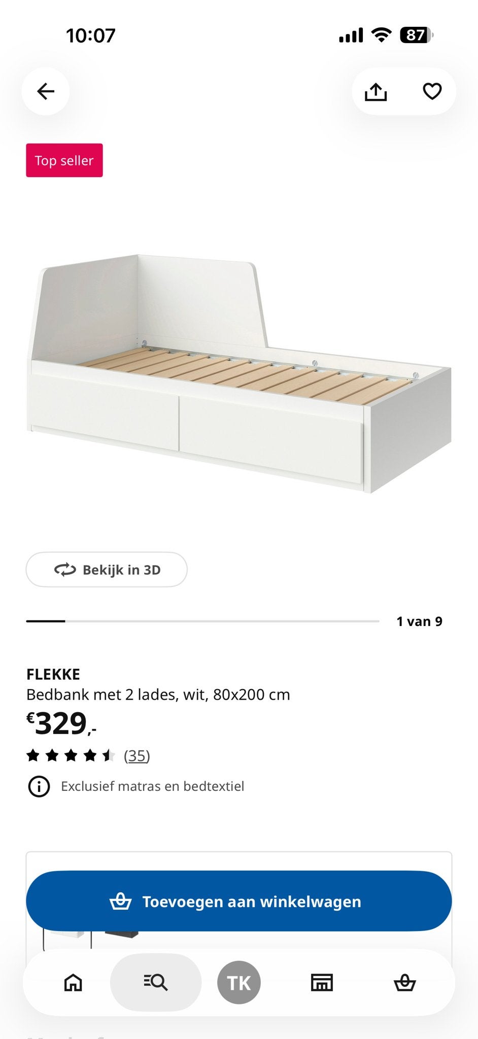 Uitschuifbed 80x200 met 2 matrassen - Uitstekende staat, Ophalen, Eenpersoons, Zo goed als nieuw, 80 cm