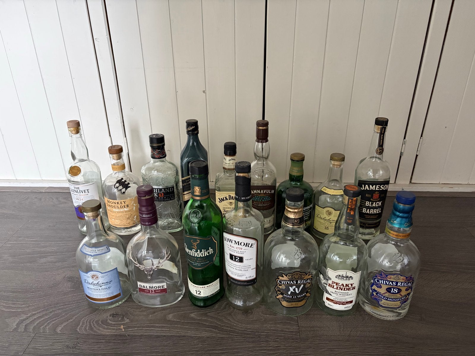 Collectie lege whiskyflessen (16x), Verzamelen, Ophalen of Verzenden, Gebruikt