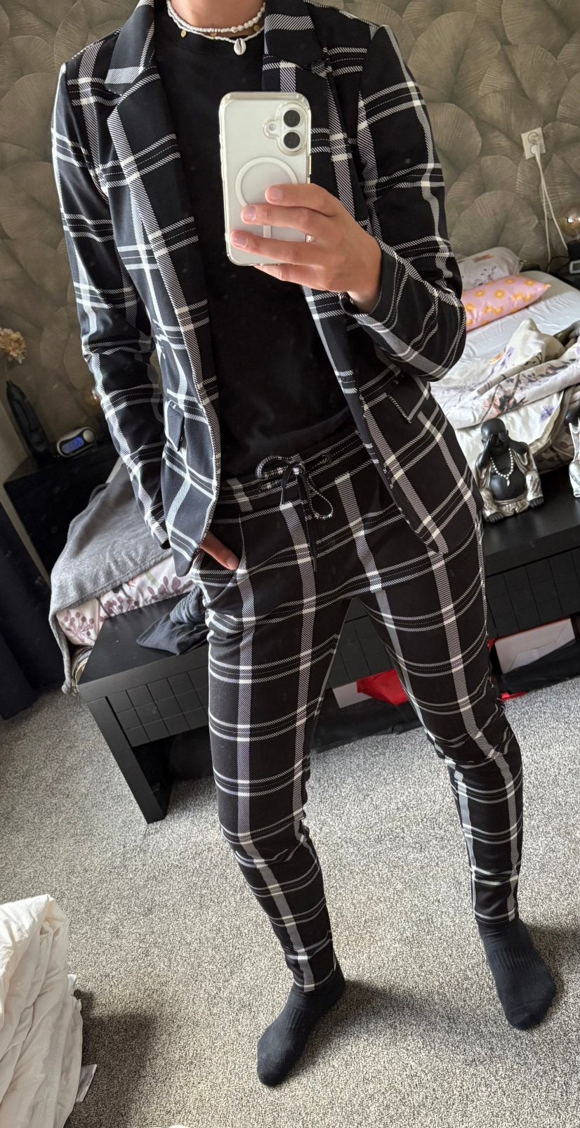 ICHI tweedelig pak blazer en broek, Verzenden, Zwart, Maat 36 (S), Gedragen