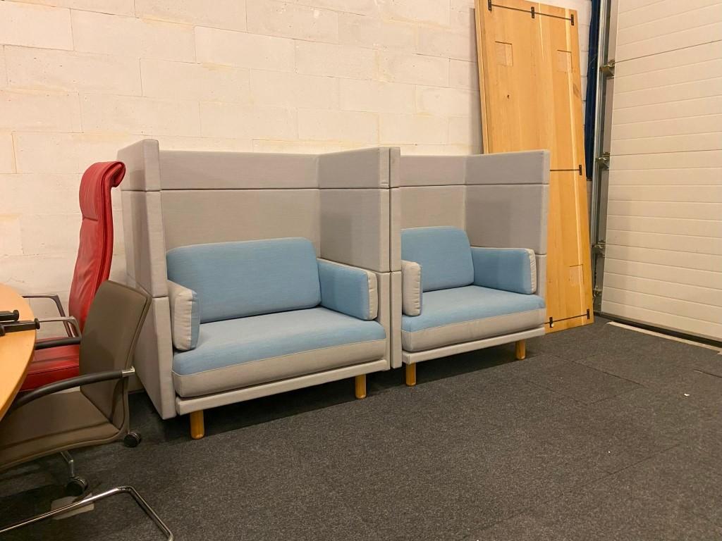 2 x Akoestische lounge fauteuil De Vorm Arnhem, grijs/blauw, Huis en Inrichting, Fauteuils, Gebruikt, Stof, 100 tot 125 cm, 75 tot 100 cm