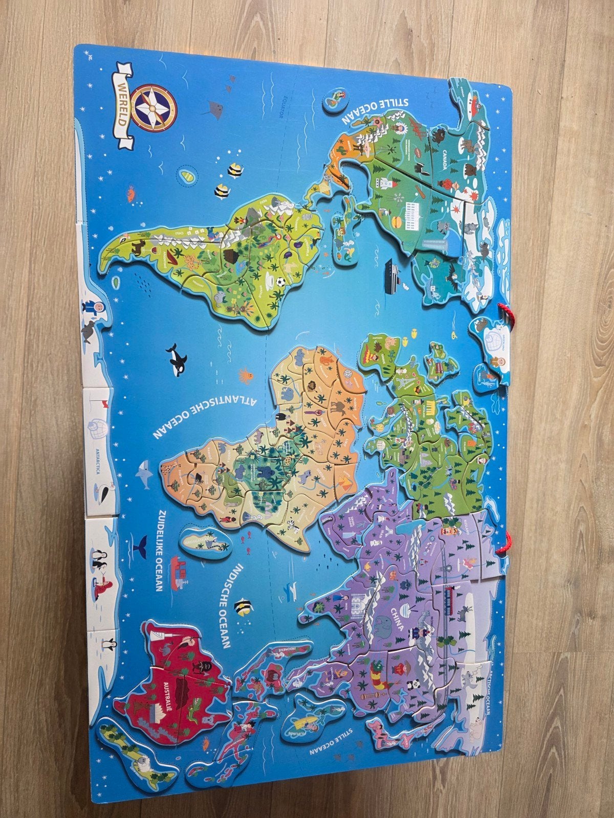 Magneetpuzzel Wereldkaart Hout 76x45 cm (95-delig), Ophalen of Verzenden, 10 tot 50 stukjes, Nieuw, Van hout