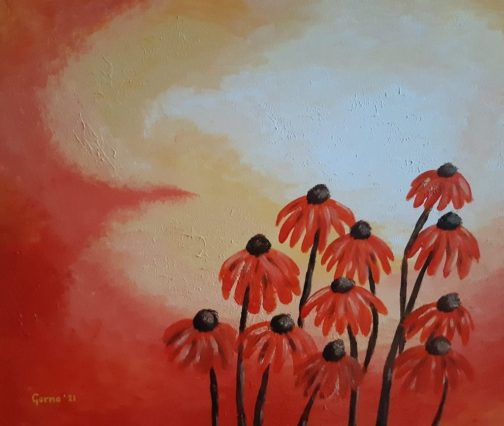 abstract schilderij, zelf geschilderd op doek met acryl, Ophalen
