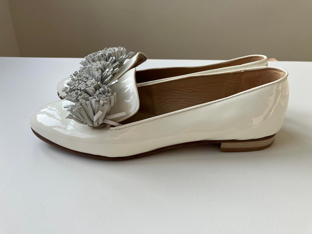 Leren witte instappers ballerina’s loafers Paul Noyen, Wit, Zo goed als nieuw, Ballerina's, Ophalen of Verzenden
