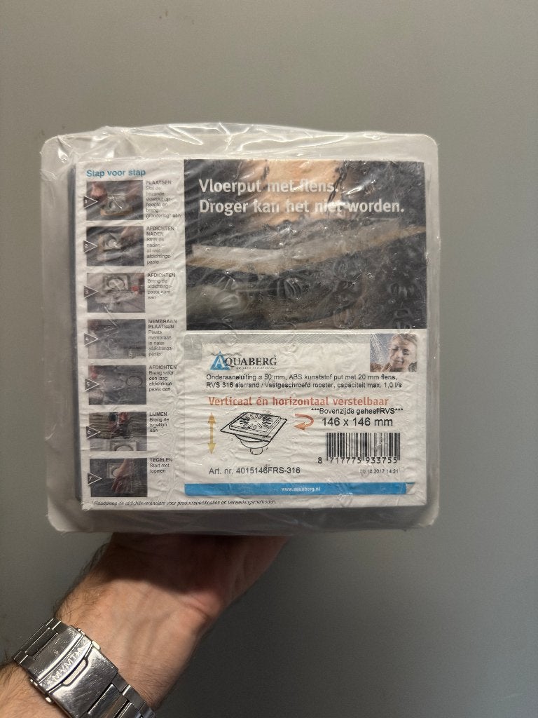 Aquaberg vloerput 146x146mm, RVS sierrand met flens, Ophalen of Verzenden, Nieuw, Rvs, Douche