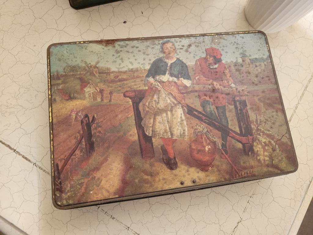 Vintage blik man en vrouw decor