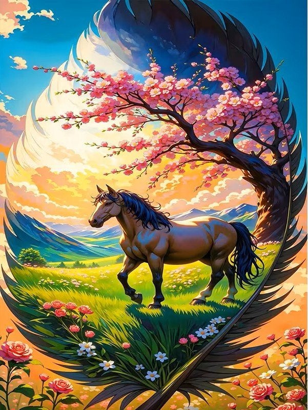 50x40cm Diamond Painting paard in veer (rond) nr 141, Nieuw, Meerkleurig, Ophalen of Verzenden, Overige materialen