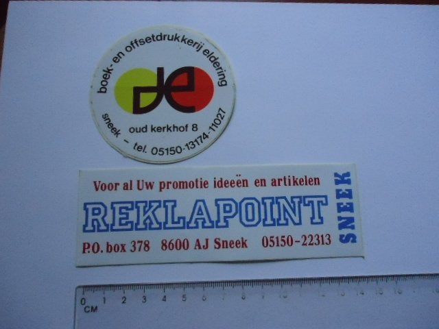 sticker oud SNEEK friesland Reklapoint Eldering drukkerij, Verzenden, Zo goed als nieuw, Bedrijf of Vereniging