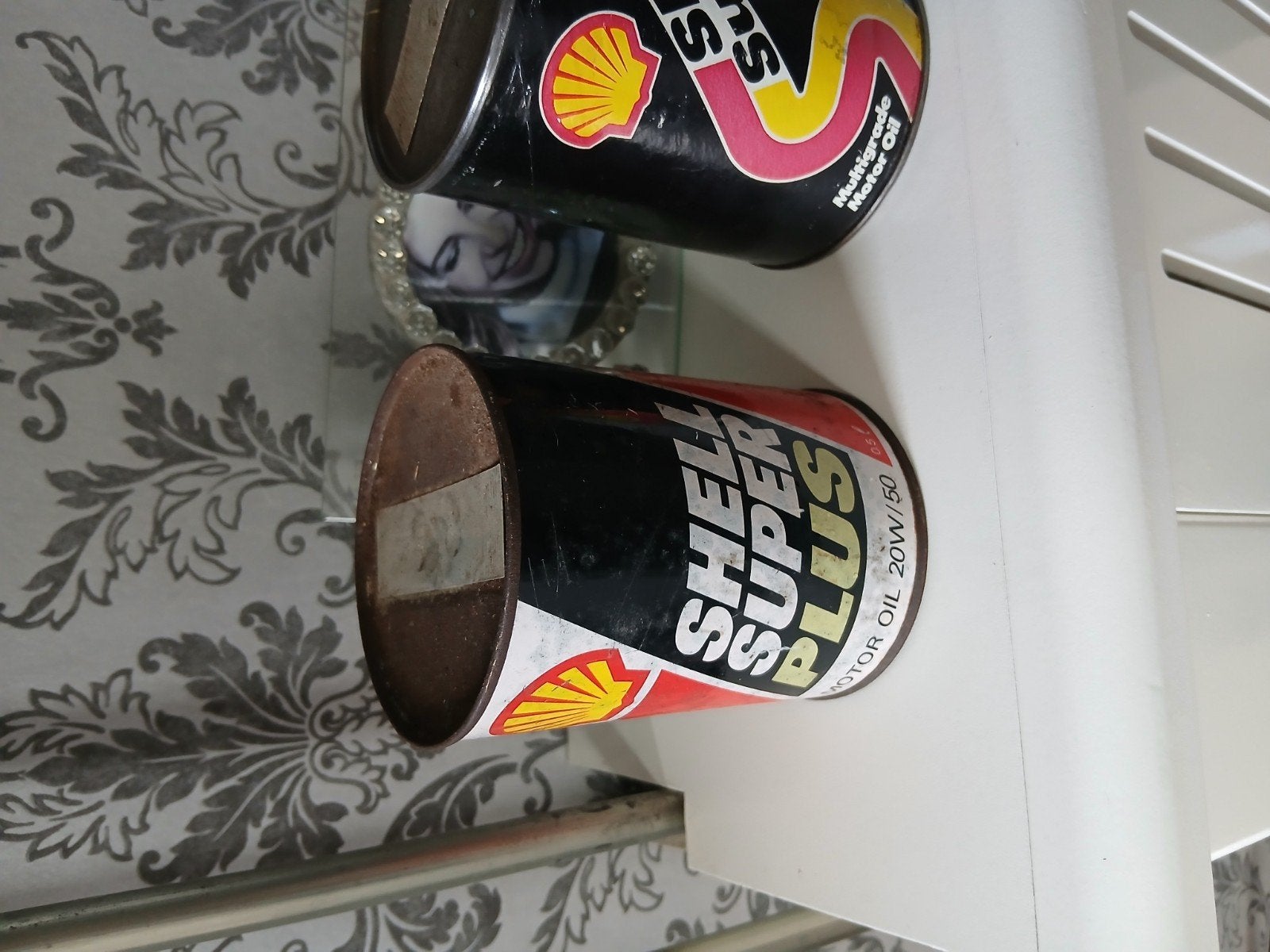 Vintage Shell Super Plus Olieblik - Arabische Tekst, Verzamelen, Ophalen of Verzenden, Gebruikt, Verpakking