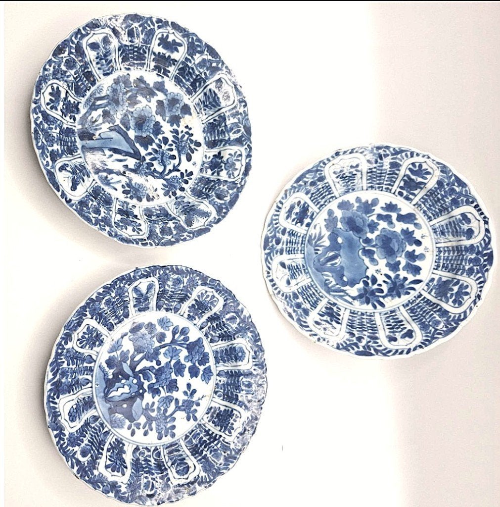 Set van 3 Antieke Chinees Porseleinen Borden -Kangxi Periode, Ophalen of Verzenden