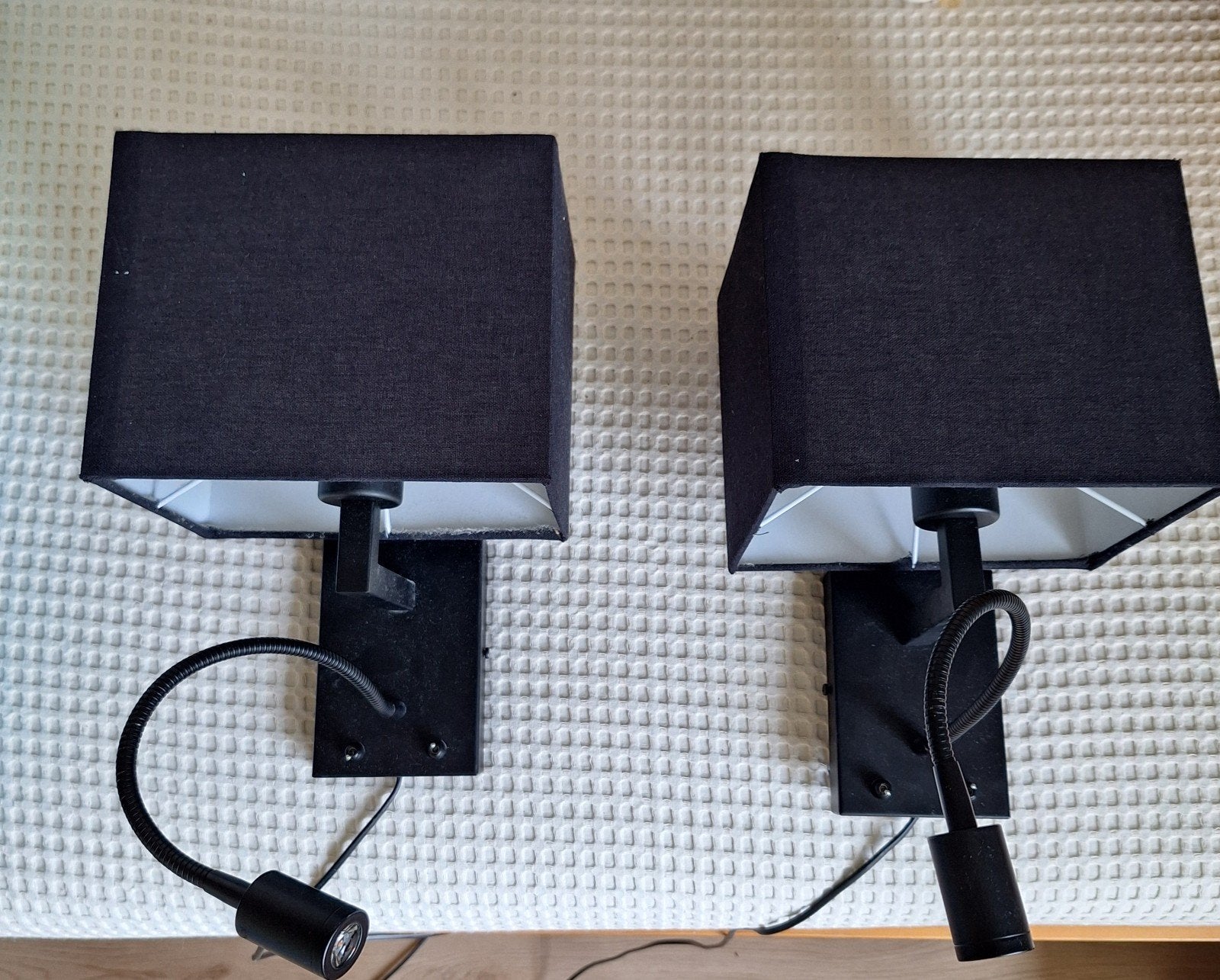 Set van 2 zwarte wandlampen met leeslampje, Bedlamp, Zwart, Gerichte verlichting, Metaal