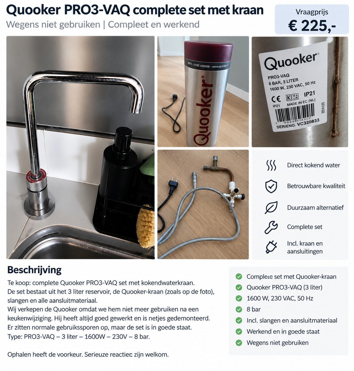 Quooker PRO3-VAQ complete set met kraan, Huis en Inrichting, Ophalen of Verzenden