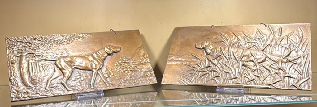 Zware bronzen platen met jachthonden, Ophalen of Verzenden